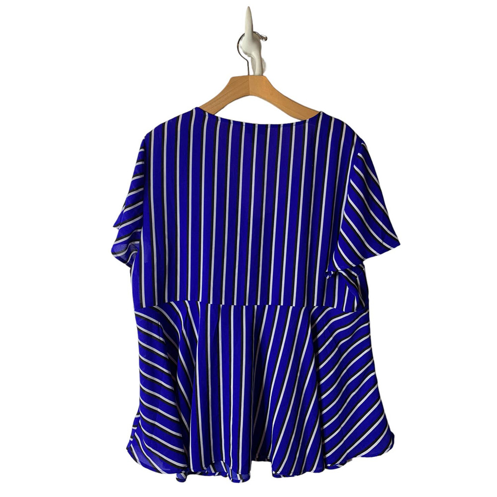 Torrid Women's Plus 1X Blue Stripe Georgette Bow Top Flutter Sleeves - Picture 6 of 7
